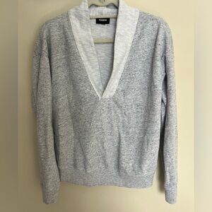 Monrow Neps Shawl Collar Gray Pullover Vneck Sweatshirt Size Large